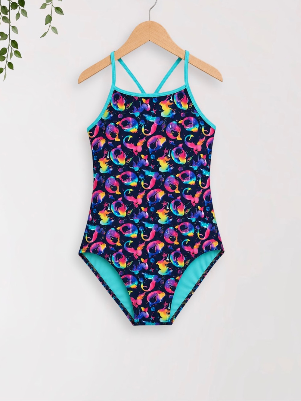 Girls Rainbow Mermaid One Piece Swimsuit Size L 10-12 Bathing Suit